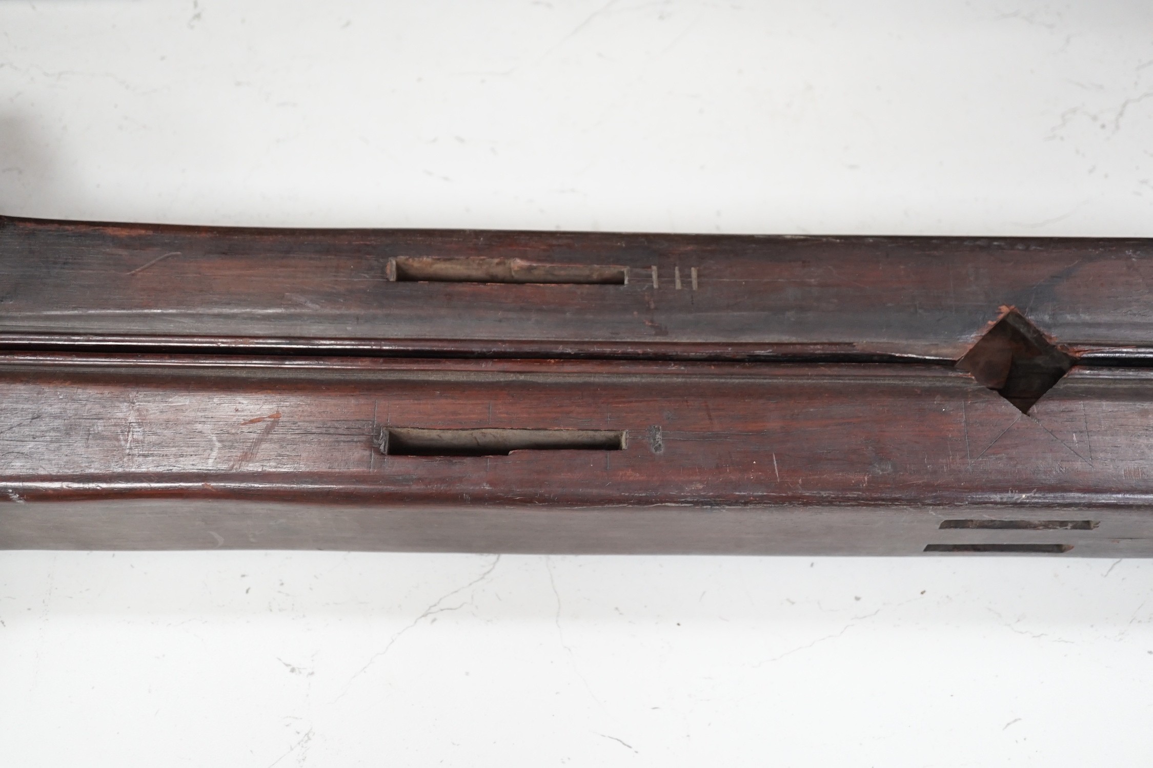 A pair of 19th century Chinese carved hardwood rails, 93cm